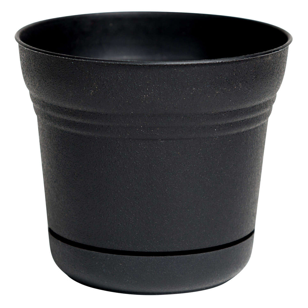 Bloem 8.5 in. H Plastic Saturn Flower Pot Black