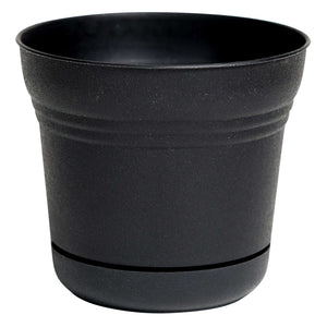 Bloem 10.75 in. H Plastic Saturn Flower Pot Black