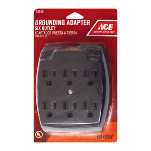 Ace Grounded 6-Outlet Adapter Brown 15 amps 125 volts