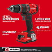 Load image into Gallery viewer, Craftsman 20 V 1/2 in. Brushless Cordless Hammer Drill Kit (Battery &amp; Charger)