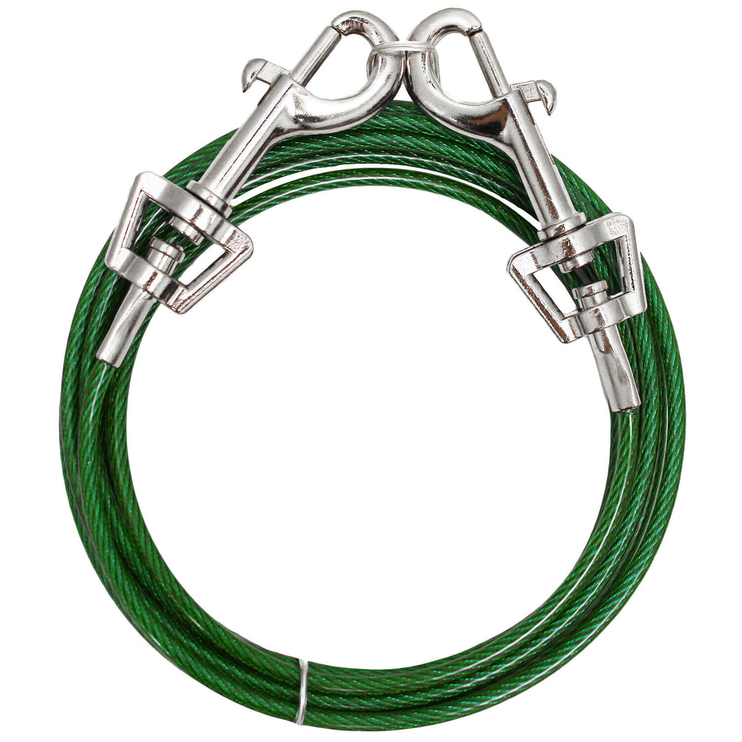 PDQ Green / Silver Vinyl Coated Cable Dog Tie Out Small