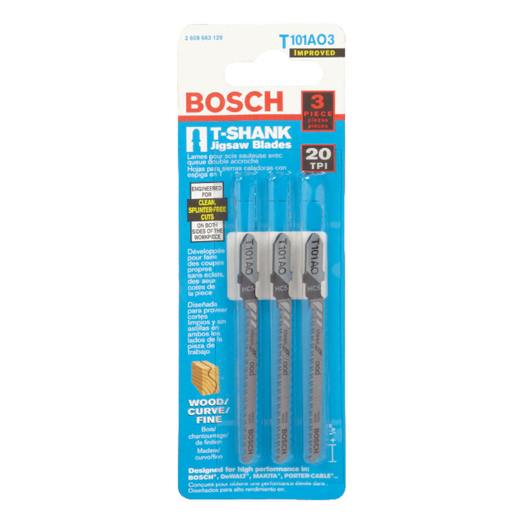 Bosch 3 in. Metal T-Shank Pointed teeth and ground Jig Saw Blade 20 TPI 3 pk