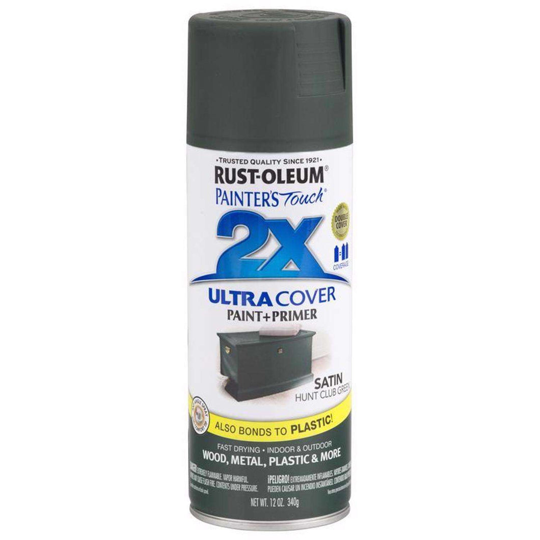 Rust-Oleum Painter's Touch 2X Ultra Cover Satin Hunt Club Green Paint+Primer Spray Paint 12 oz