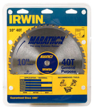 Load image into Gallery viewer, Irwin Marathon 10 in. D X 5/8 in. Carbide Miter and Table Saw Blade 40 teeth 1 pk