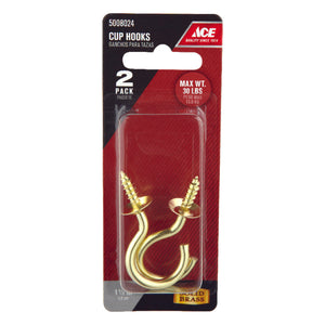 Ace Small Bright Brass Brass 2.0625 in. L Cup Hook 30 lb 1 pk