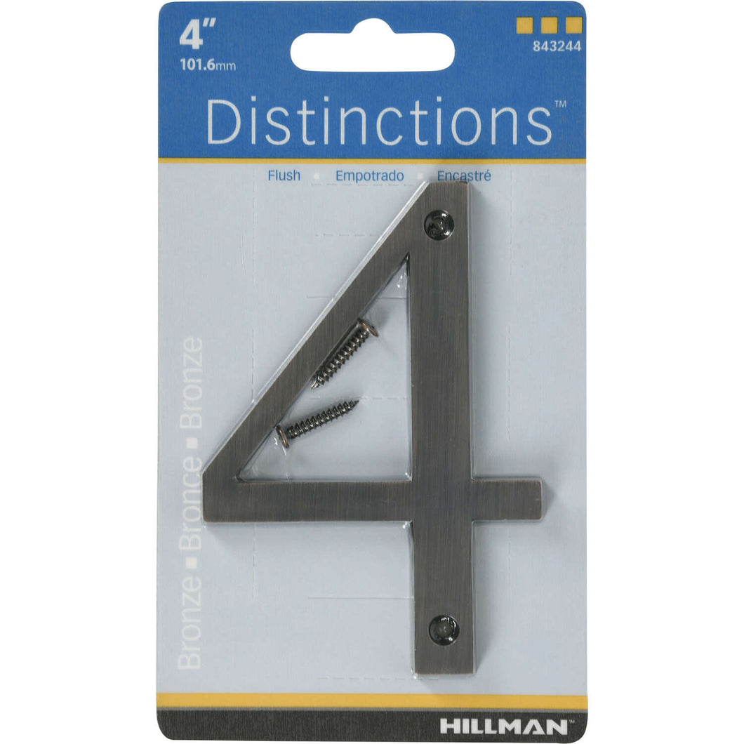 Hillman Distinctions 4 in. Bronze Zinc Die-Cast Screw-On Number 4 1 pc
