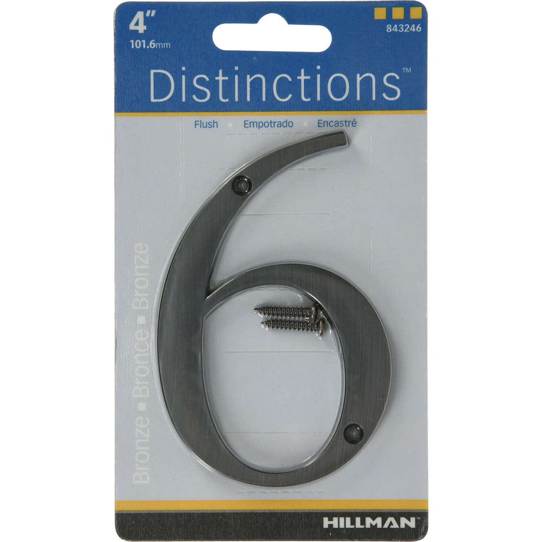 Hillman Distinctions 4 in. Bronze Zinc Die-Cast Screw-On Number 6 1 pc