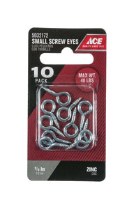 Ace 7/64 in. D X 3/4 in. L Zinc-Plated Steel Screw Eye 40 lb. cap. 10 pk