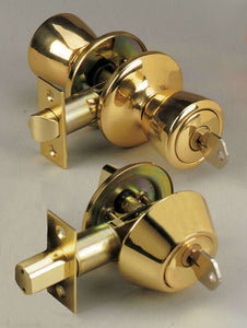 Home Plus Polished Brass Knob and Deadbolt Set 1-3/4 in.