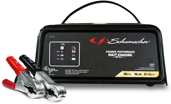 Schumacher Fully Automatic Battery Charger, Maintainer, and Starter – 50 Amp/10 Amp, 12V - Car, SUV, and Small Trucks