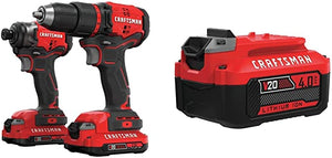 CRAFTSMAN V20 Lithium-Ion Drill and Impact 2-Tool Cordless Combo Kit (CMCK210C2) with 20V 4AH Li-Ion Battery