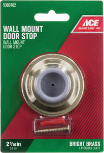 Ace 2-5/16 in. W Solid Brass w/Rubber Stop Bright Gold Wall Door Stop Mounts to door and wall
