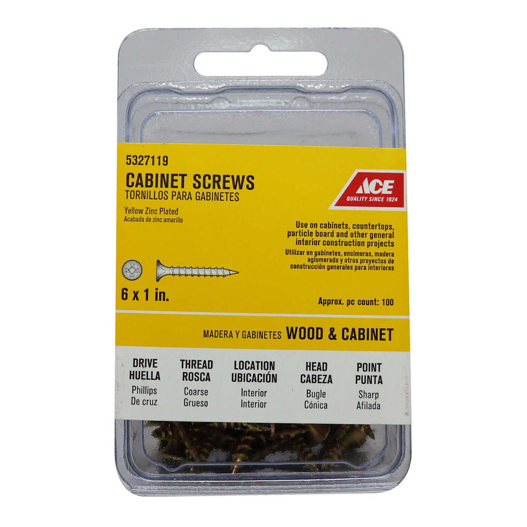 Ace No. 6 X 1 in. L Phillips Yellow Zinc Cabinet Screws 100 pk