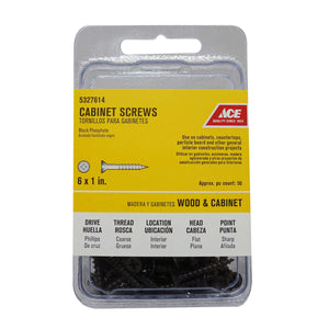 Ace No. 6 X 1 in. L Phillips Black Phosphate Cabinet Screws 50 pk