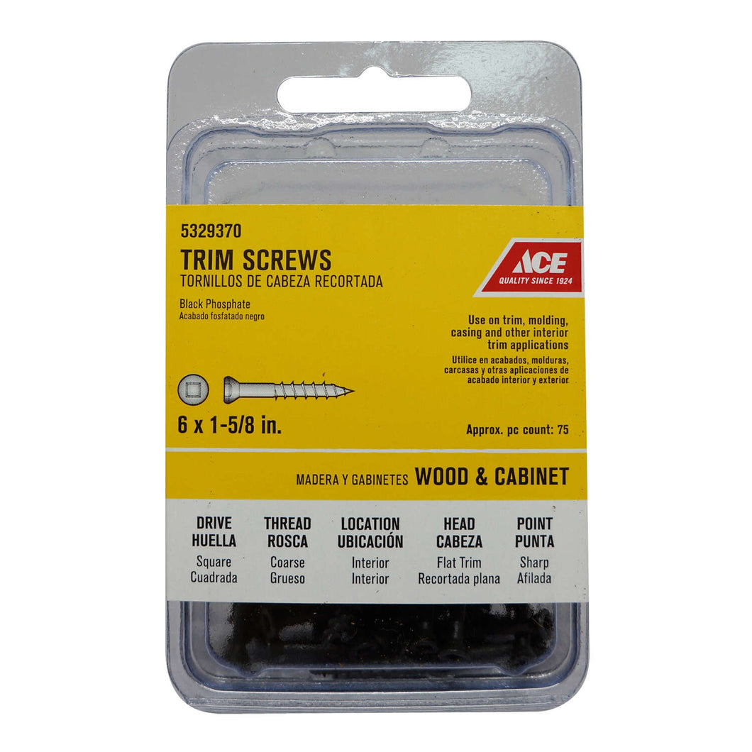 Ace No. 6 X 1-5/8 in. L Square Black Phosphate Trim Screws 75 pk