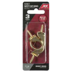 Ace Small Polished Brass Green Brass 1.9375 in. L Cup Hook 25 lb 3 pk