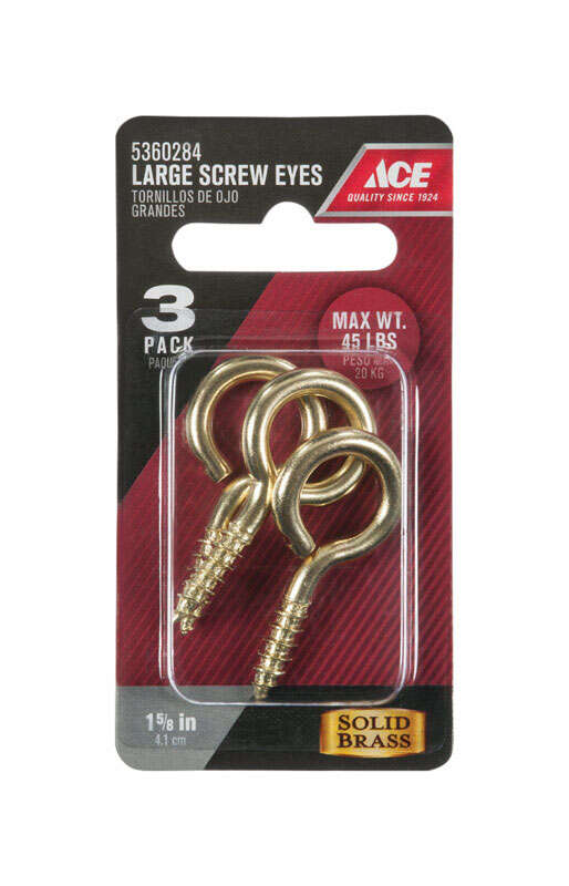 Ace 3/16 in. D X 1-5/8 in. L Polished Brass Screw Eye 45 lb. cap. 3 pk