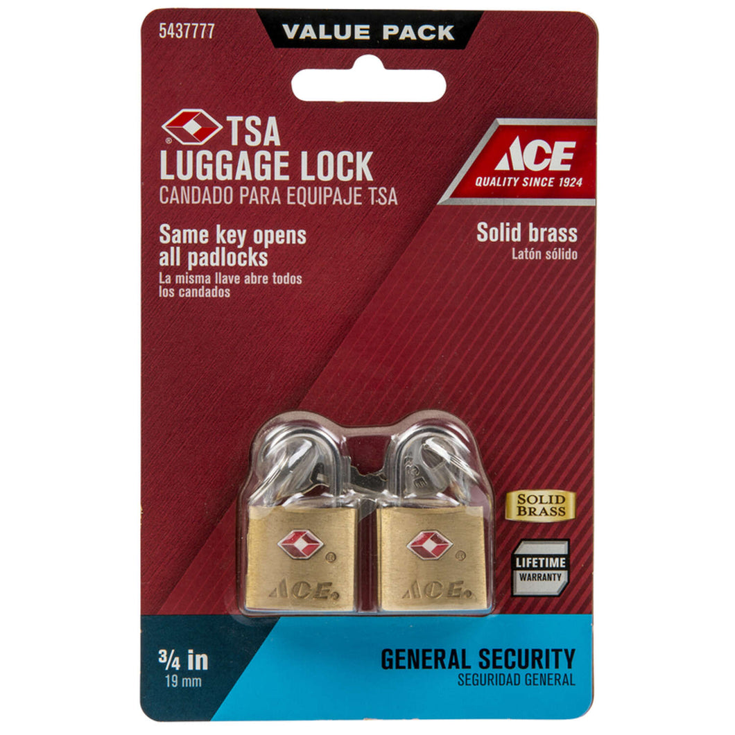 Ace 3/4 in. H X 7/8 in. W X 3/4 in. L Brass Single Locking Luggage Lock Keyed Alike