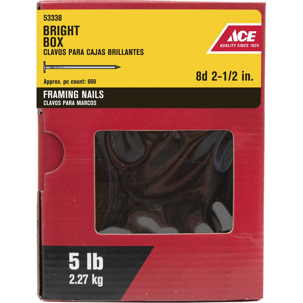 Ace 8D 2-1/2 in. L Box Bright Steel Nail Smooth Shank Flat 5 lb.