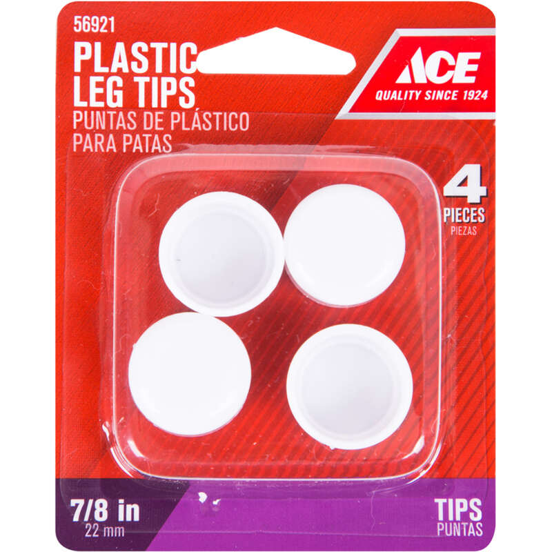 Ace Plastic Leg Tip White Round 7/8 in. W 4 pk