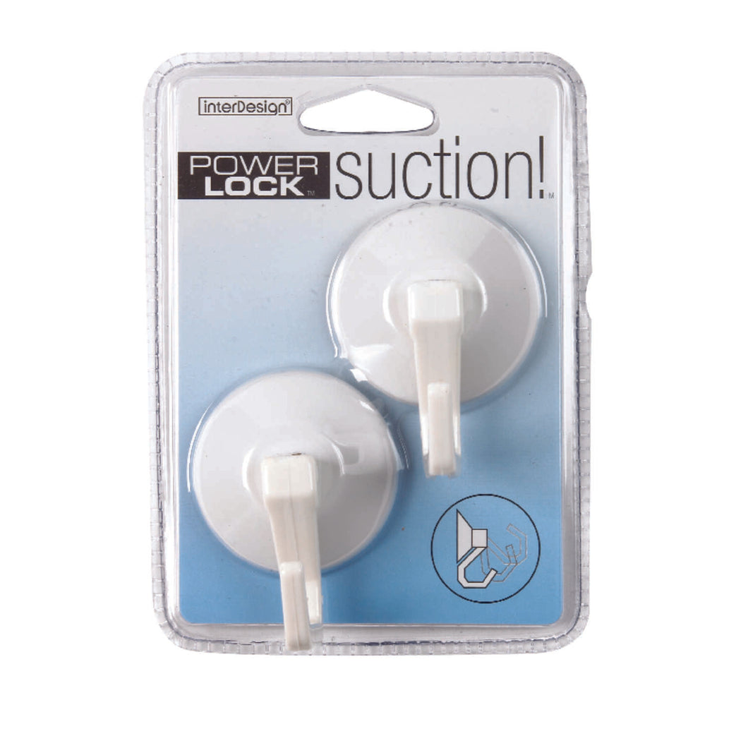 iDesign 2 in. L White Plastic Small and Medium Power Lock Suction! Hook 2 lb. cap. 2 pk