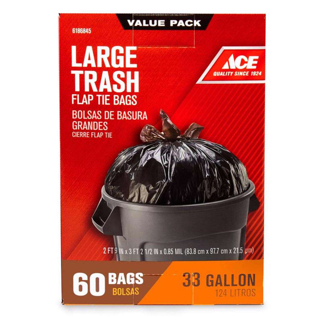 Ace 33 gal Trash Bags Flap Tie 60 pk