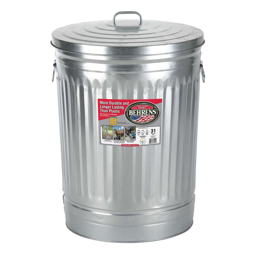 Behrens 31 gal. Galvanized Steel Garbage Can Lid Included Animal Proof/Animal Resistant