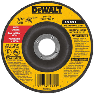 DeWalt 4 in. D X 1/4 in. thick X 5/8 in. Grinding Wheel 1 pc