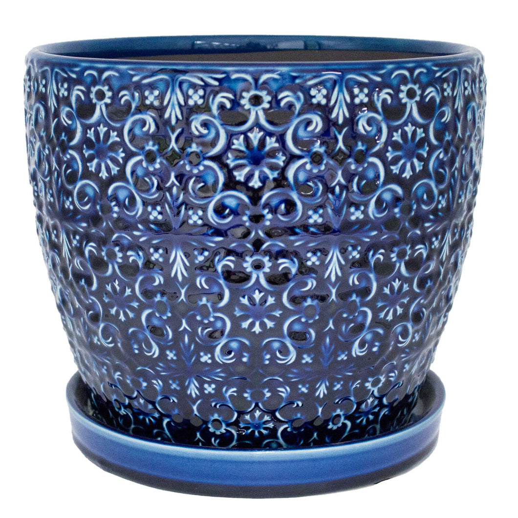 Trendspot Mediterranean 10.16 in. H X 11.93 in. W X 12 in. D Ceramic Planter Blue