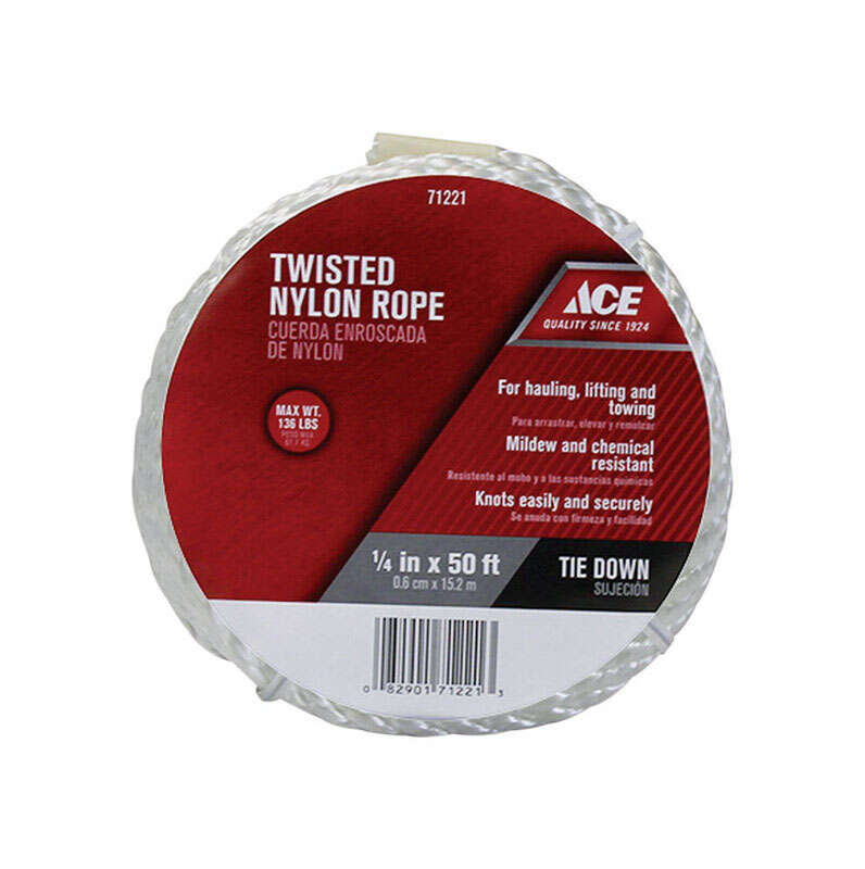 Ace 1/4 in. D X 50 ft. L White Twisted Nylon Rope