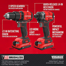 Load image into Gallery viewer, CRAFTSMAN V20 Lithium-Ion Drill and Impact 2-Tool Cordless Combo Kit (CMCK210C2) with 20V 4AH Li-Ion Battery