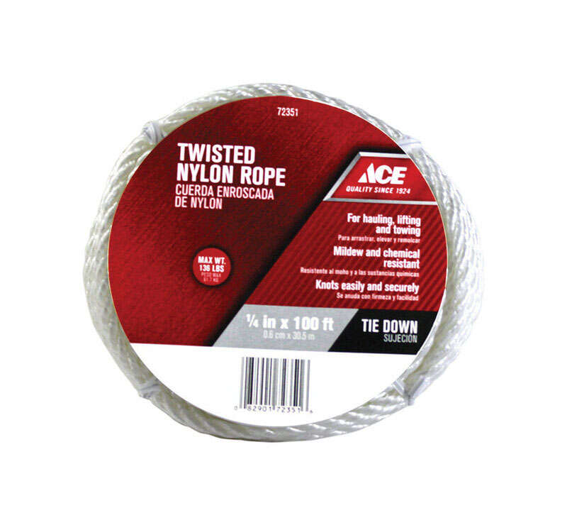 Ace 1/4 in. D X 100 ft. L White Twisted Nylon Rope – Hi-Pro Ace Supercentre