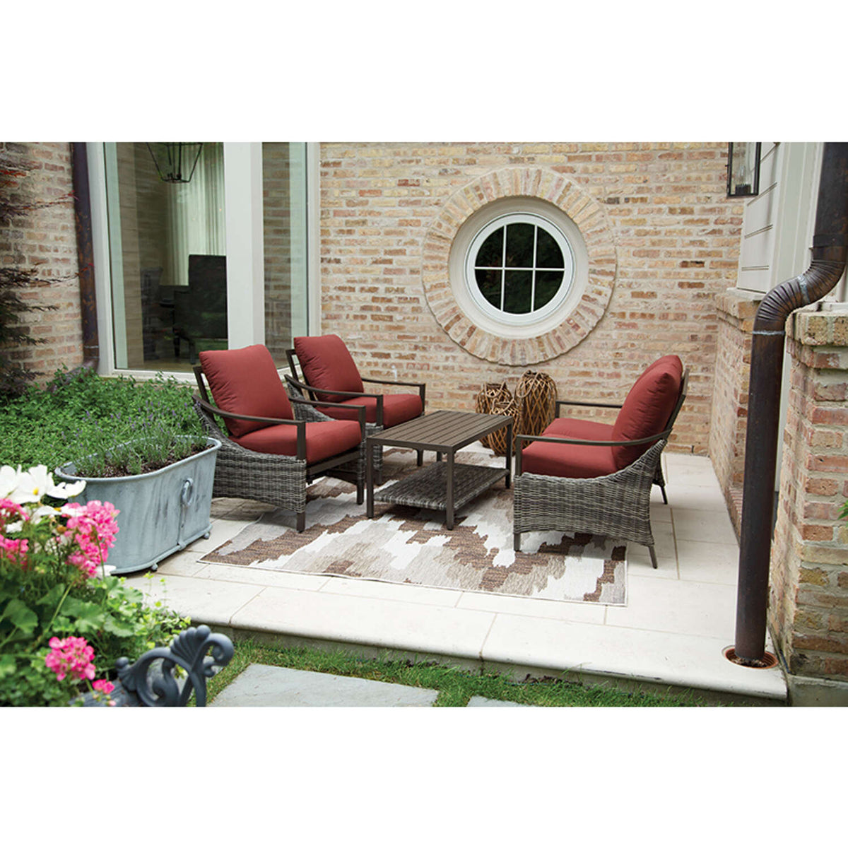 Living Accents Valencia 4 pc Brown Aluminum Deep Seating Set Red Hi