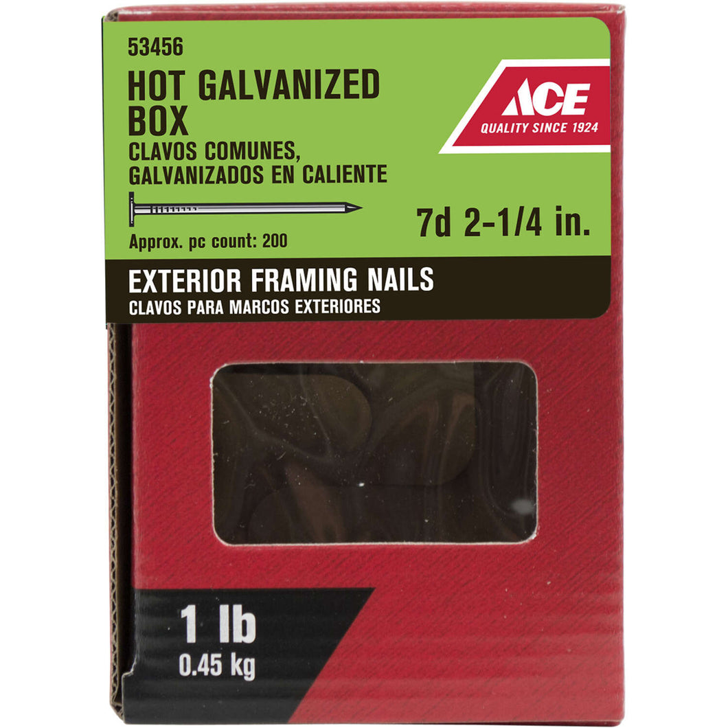 Ace 7D 2-1/4 in. Box Hot-Dipped Galvanized Steel Nail Flat Head 1 lb