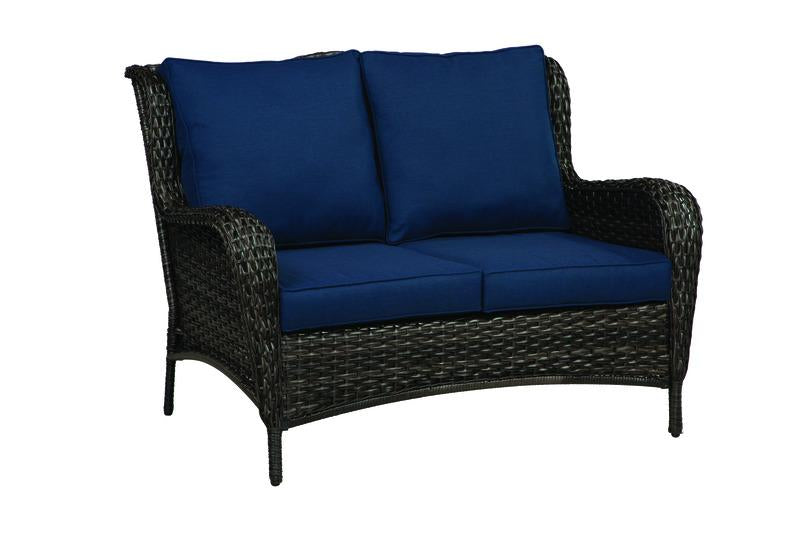 Living Accents Avondale Brown Wicker Frame Deep Seating Loveseat Navy Blue