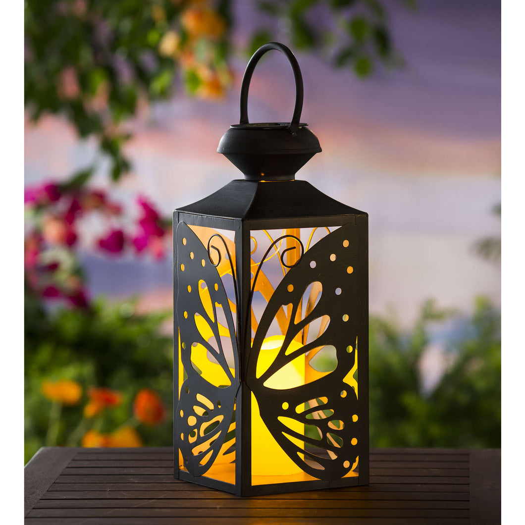 Luminous Garden Iron Butterfly Solar Lantern Black/Brown