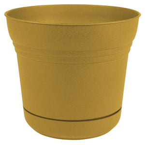 Bloem 12 in. D Polyresin Saturn Planter Yellow