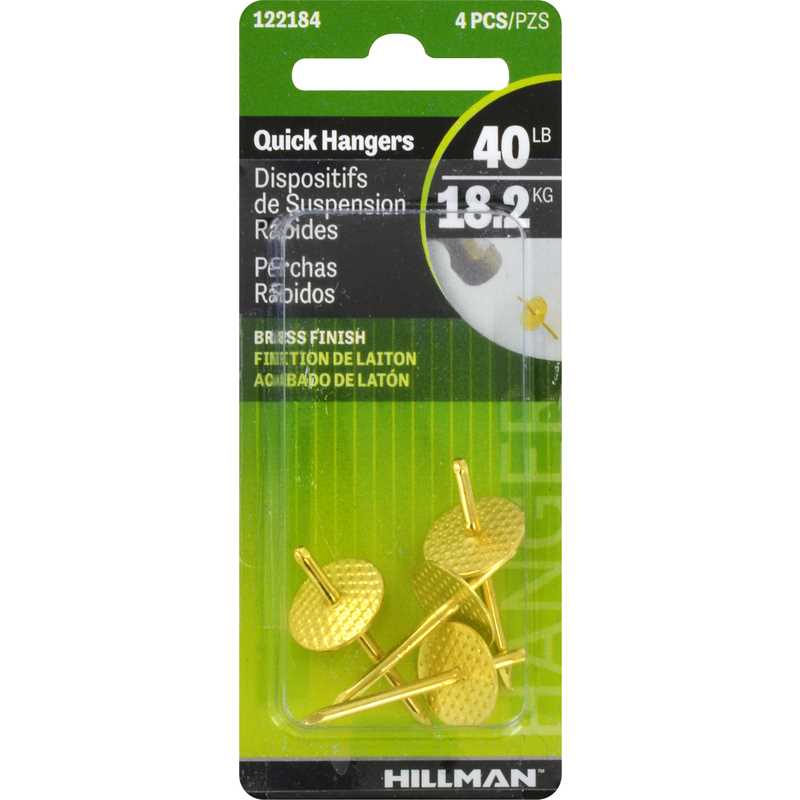 Ook One-Step Brass-Plated One Piece Quick Hanger 40 lb 4 pk Ook One-Step Brass-Plated One Piece Quick Hanger 40 lb 4 pk