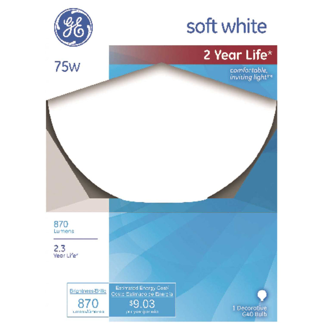 GE 75 watts G40 Globe Incandescent Bulb E26 (Medium) Soft White 1 pk