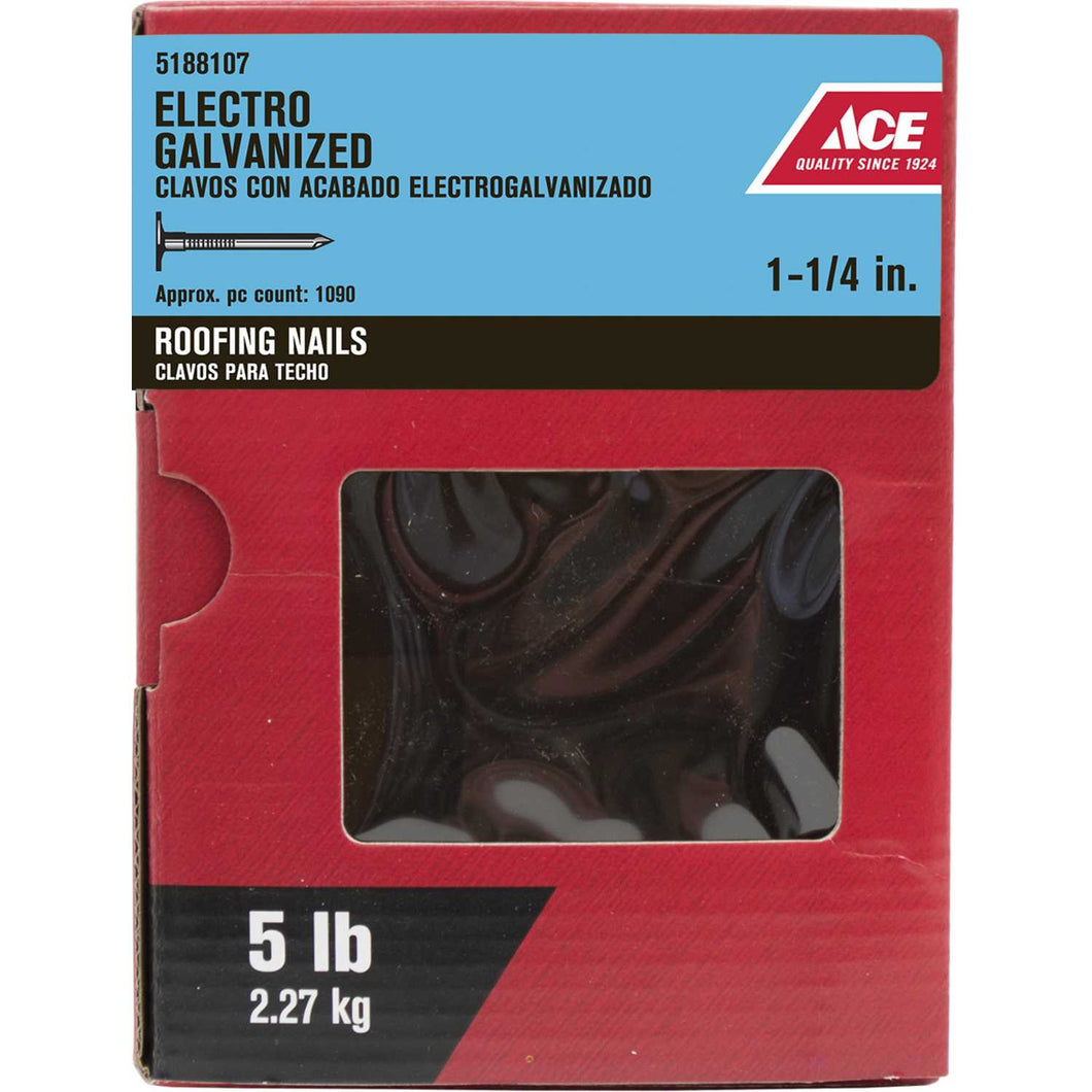 Ace 1-1/4 in. L Roofing Electro-Galvanized Steel Nail Smooth Shank Large 5 lb.