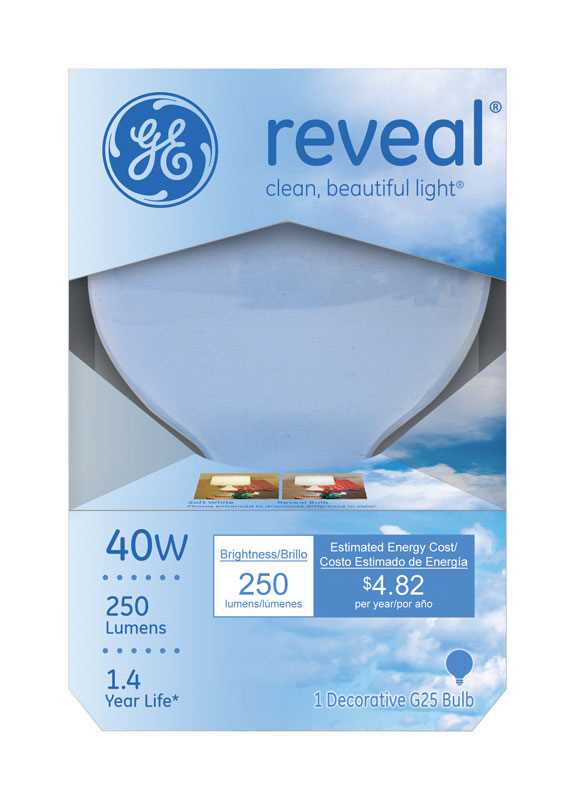 GE Reveal 40 watts G25 Globe Incandescent Bulb E26 (Medium) Soft White 1 pk