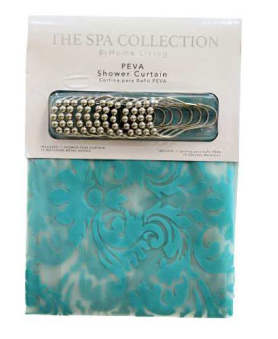 PRINTED PEVA SHOWER CURTAIN WITH ROLLER HOOKS