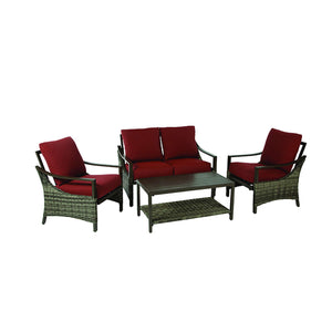Living Accents Valencia 4 pc Brown Aluminum Deep Seating Set Red
