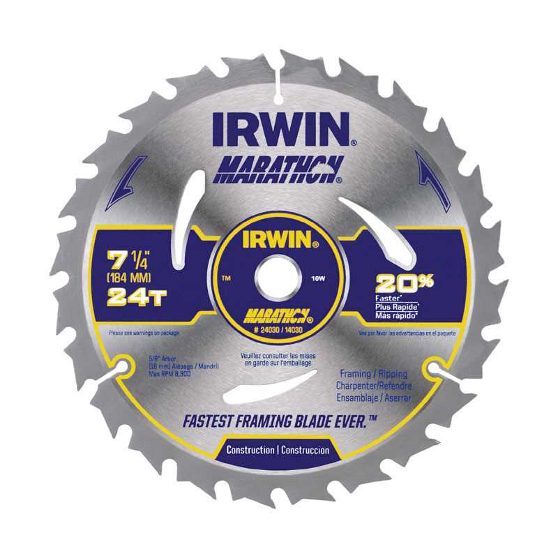 Irwin Marathon 7-1/4 in. Dia. x 5/8 in. Circular Saw Blade Carbide 24 teeth 1 pk