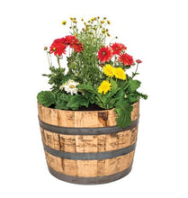 Load image into Gallery viewer, Real Wood Products 17.5 in. H X 25.5 in. D Wood Whiskey Barrel Planter Brown