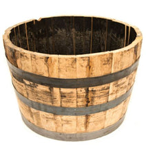 Load image into Gallery viewer, Real Wood Products 17.5 in. H X 25.5 in. D Wood Whiskey Barrel Planter Brown