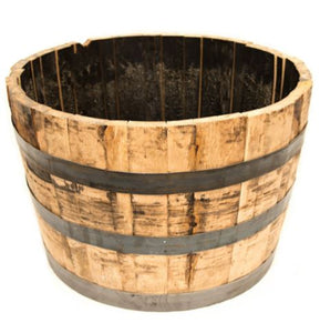 Real Wood Products 17.5 in. H X 25.5 in. D Wood Whiskey Barrel Planter Brown