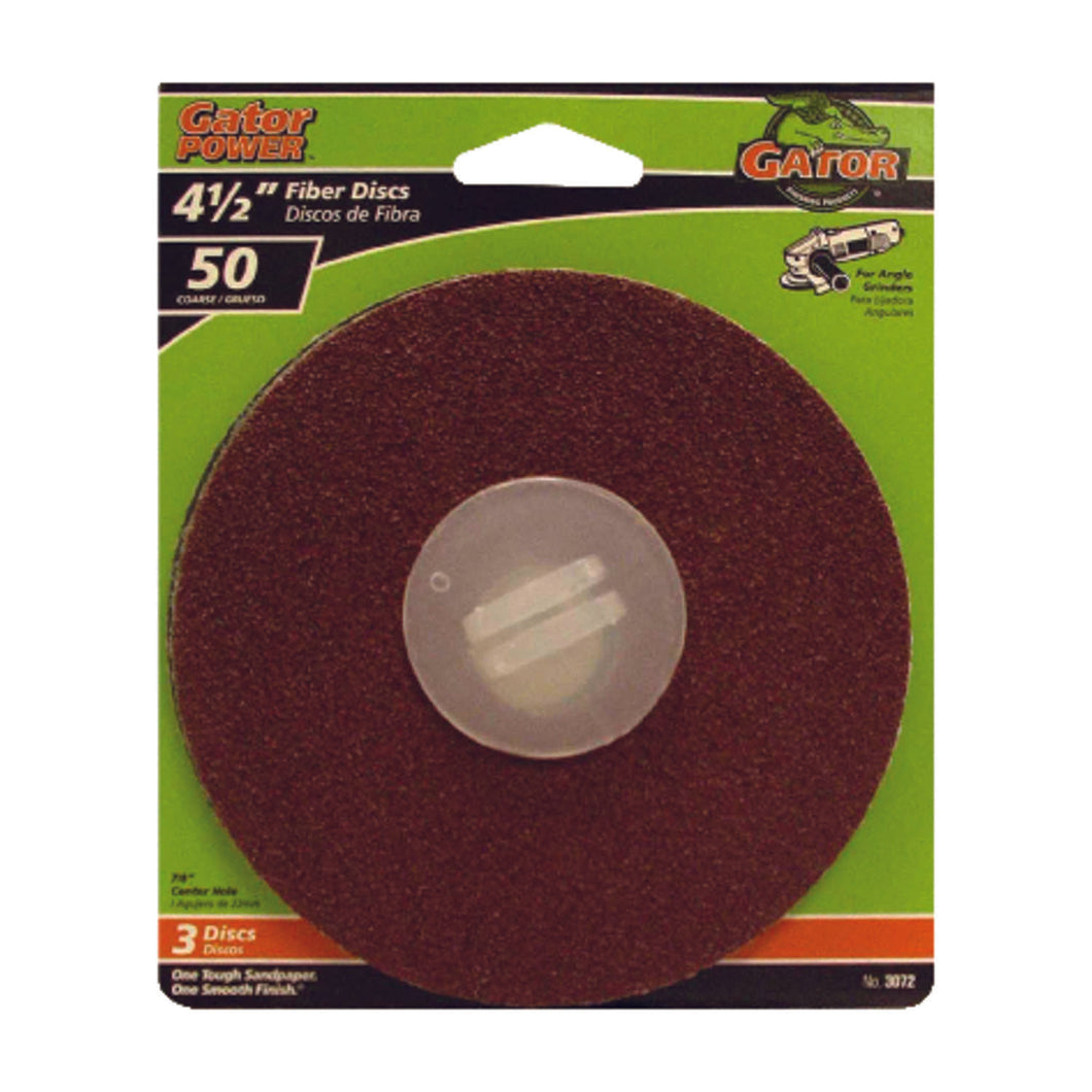 Gator 4.5 in. Aluminum Oxide Center Mount Fiber Disc 50 Grit Coarse 3 pk