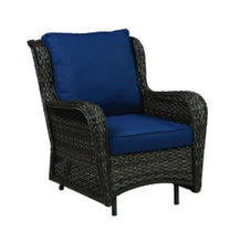 Load image into Gallery viewer, Living Accents Avondale Brown Wicker Frame Deep Seating Glider Chair Navy Blue