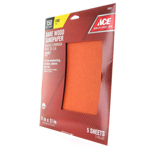 Ace 11 in. L x 9 in. W 150 Grit Fine Aluminum Oxide Sandpaper 5 pk